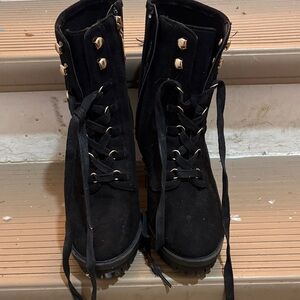 Ardene Black Combat Boots with Gold Accents